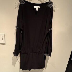 Joseph Ribkoff Black Dress with Studded Detail Long Sleeve Cut Outs USA 6